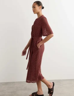 Cotton Blend Lace Midi Shirt Dress