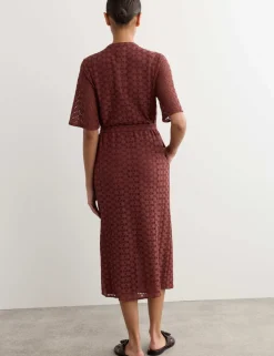 Cotton Blend Lace Midi Shirt Dress