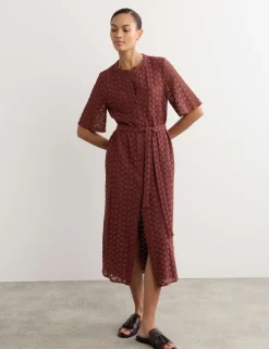 Cotton Blend Lace Midi Shirt Dress