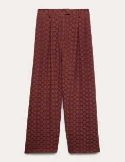 Cotton Blend Lace Straight Leg Trousers
