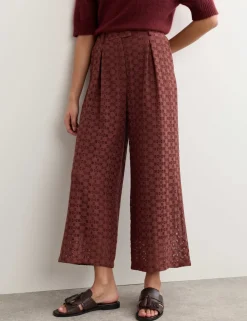 Cotton Blend Lace Straight Leg Trousers