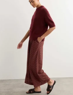 Cotton Blend Lace Straight Leg Trousers