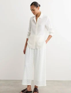 Cotton Blend Lace Straight Leg Trousers