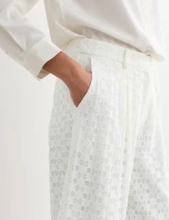 Cotton Blend Lace Straight Leg Trousers