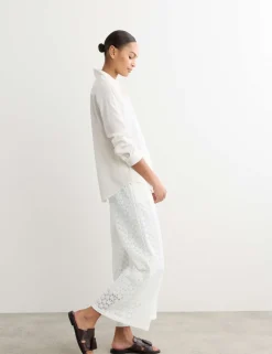 Cotton Blend Lace Straight Leg Trousers