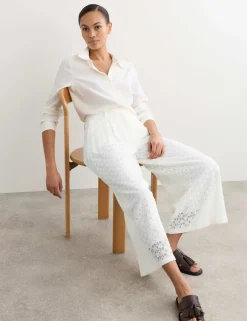 Cotton Blend Lace Straight Leg Trousers