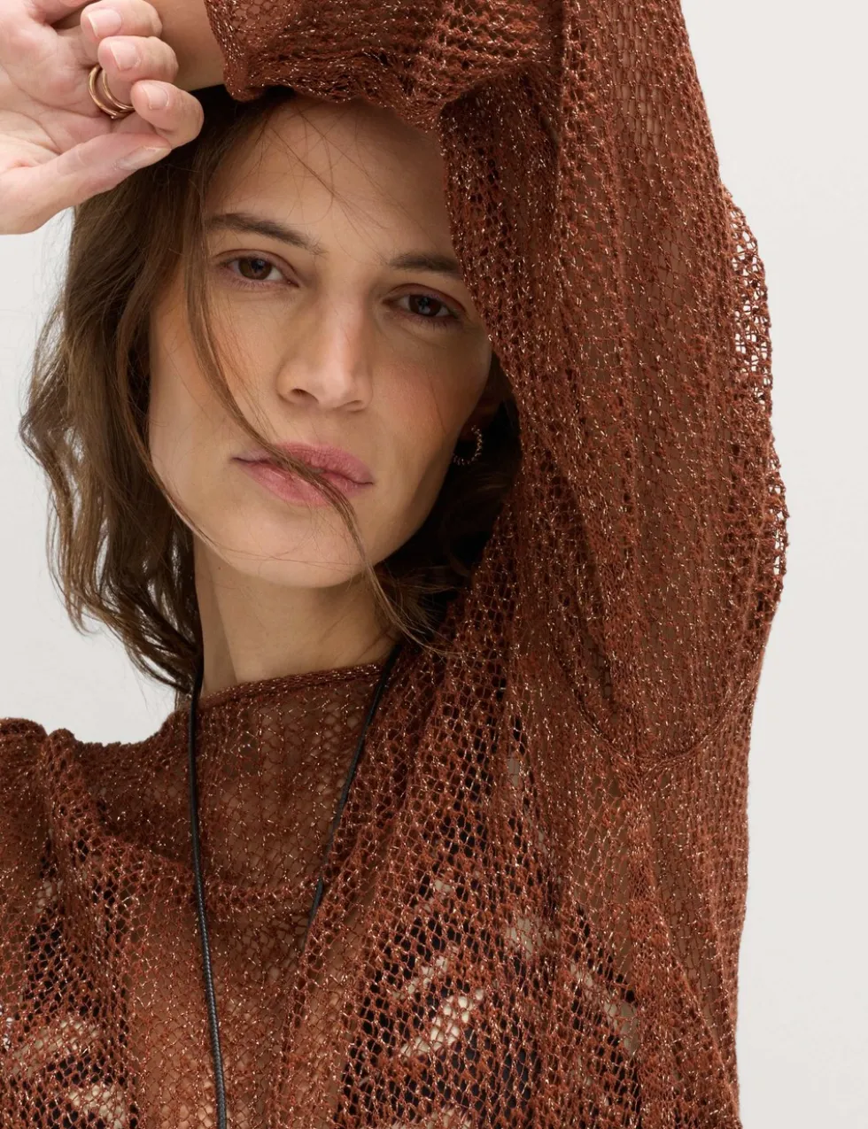 Cotton Blend Metallic Jumper with Linen