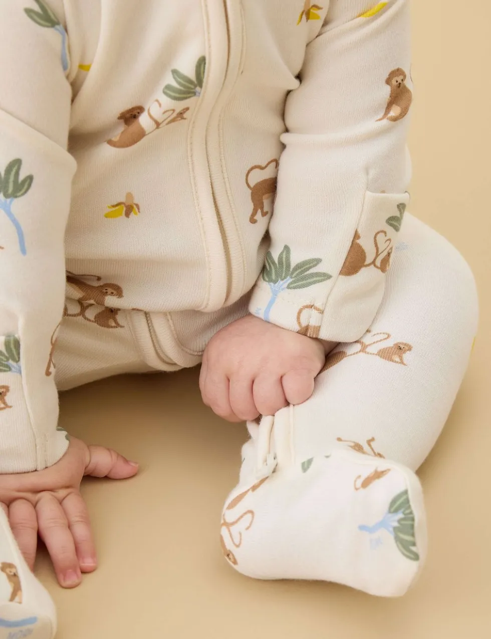 Cotton Blend Monkey Zip Sleepsuit (7lbs-3 Yrs)