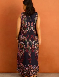 Cotton Blend Paisley Maxi Shift Dress