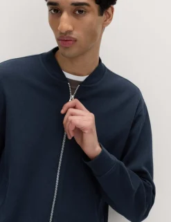 Cotton Blend Pique Bomber Jacket