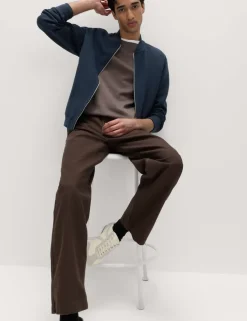 Cotton Blend Pique Bomber Jacket