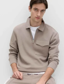 Cotton Blend Pique Half Zip Top