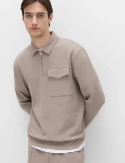 Cotton Blend Pique Half Zip Top