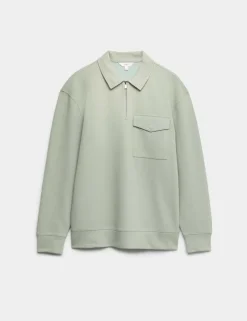 Cotton Blend Pique Half Zip Top