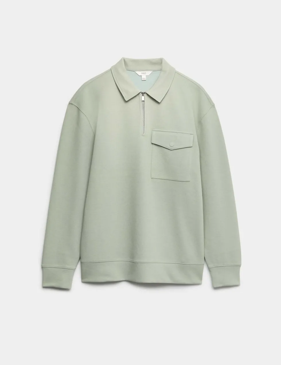 Cotton Blend Pique Half Zip Top