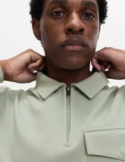 Cotton Blend Pique Half Zip Top