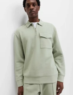 Cotton Blend Pique Half Zip Top