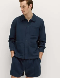 Cotton Blend Pique Overshirt