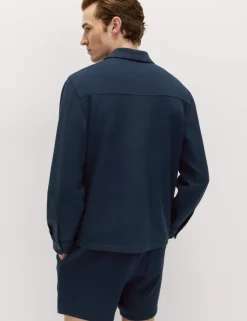 Cotton Blend Pique Overshirt