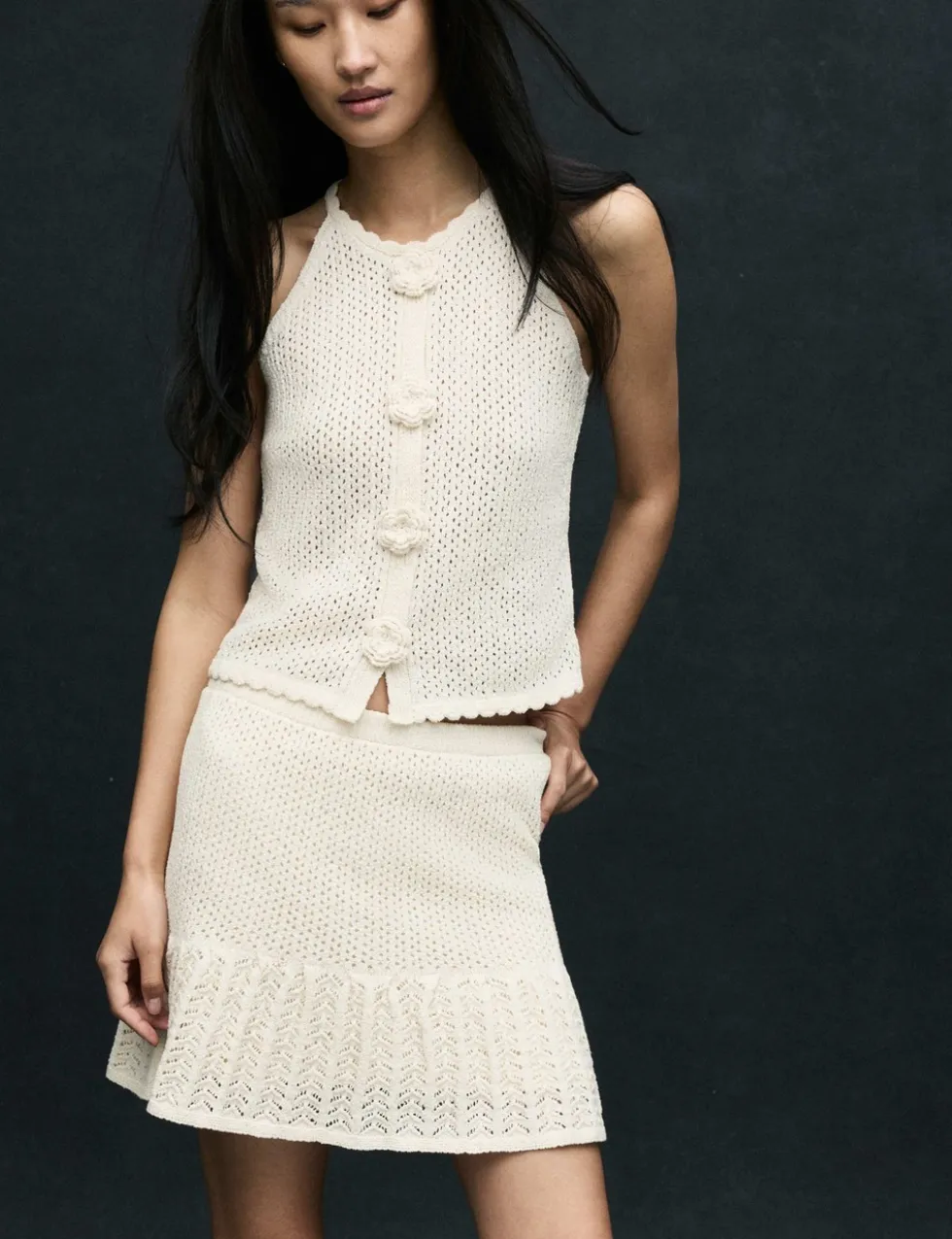 Cotton Blend Pointelle Knitted Vest