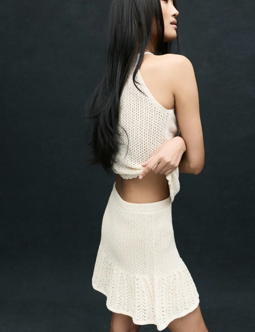 Cotton Blend Pointelle Knitted Vest