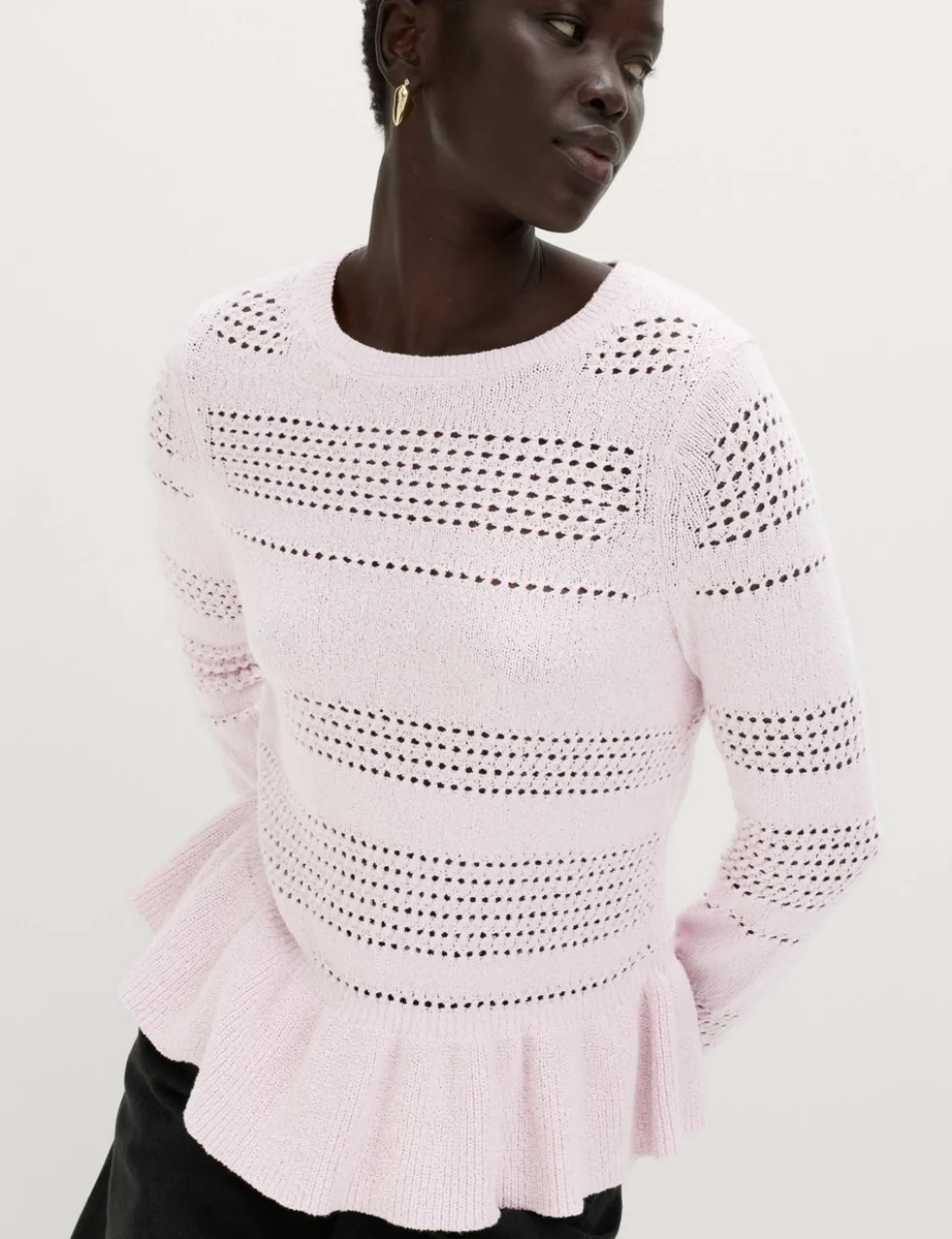 Cotton Blend Pointelle Ruffle Jumper