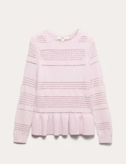 Cotton Blend Pointelle Ruffle Jumper