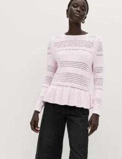 Cotton Blend Pointelle Ruffle Jumper