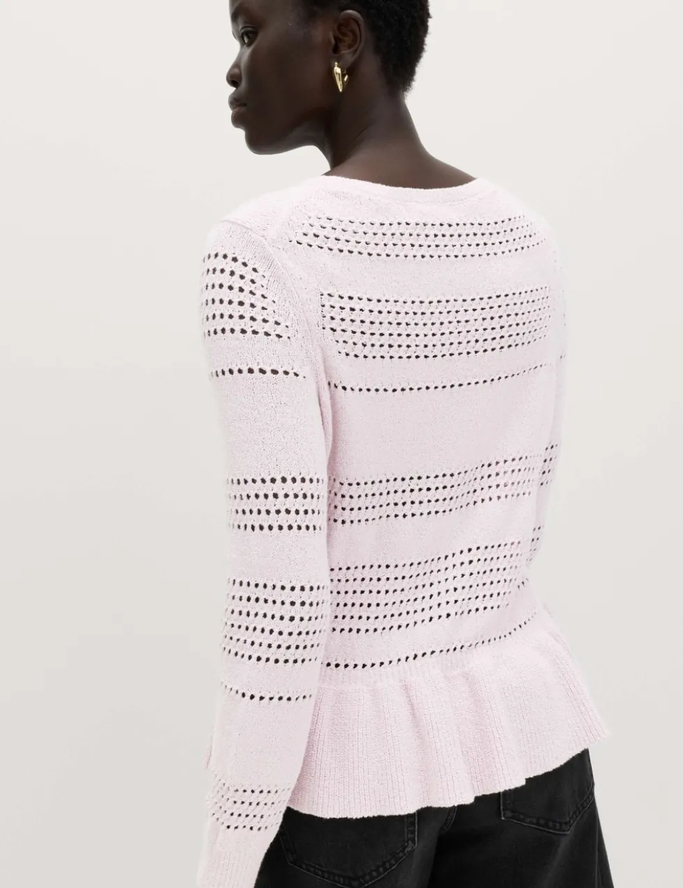 Cotton Blend Pointelle Ruffle Jumper