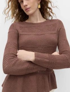 Cotton Blend Pointelle Ruffle Jumper