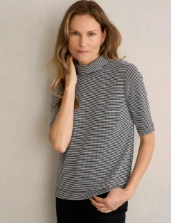 Cotton Blend Polka Dot High Neck Top
