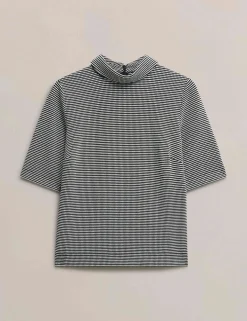 Cotton Blend Polka Dot High Neck Top