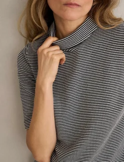 Cotton Blend Polka Dot High Neck Top