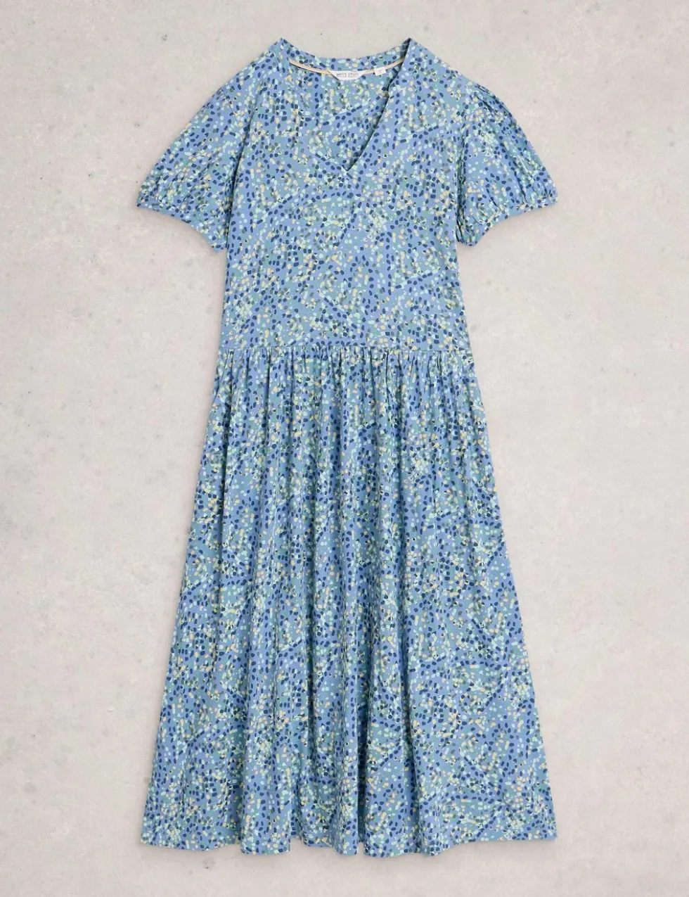 Cotton Blend Printed Midi Waisted Dress