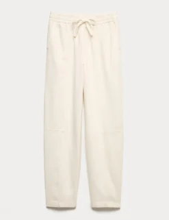 Cotton Blend Pull On Tapered Trousers