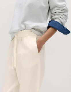 Cotton Blend Pull On Tapered Trousers