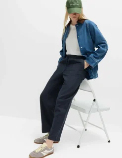 Cotton Blend Pull On Tapered Trousers
