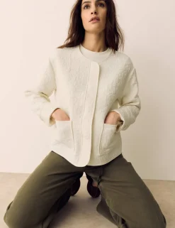 Cotton Blend Quilted Collarless Jacket