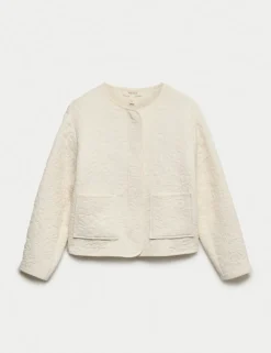 Cotton Blend Quilted Collarless Jacket