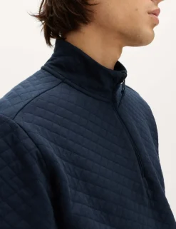 Cotton Blend Quilted Funnel Neck Sweatshirt