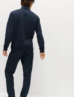 Cotton Blend Quilted Funnel Neck Sweatshirt