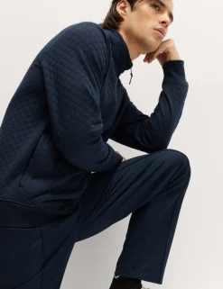 Cotton Blend Quilted Funnel Neck Sweatshirt