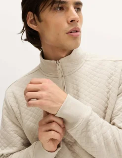 Cotton Blend Quilted Funnel Neck Sweatshirt