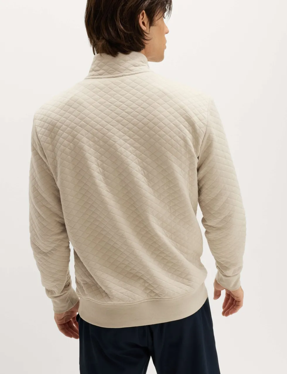 Cotton Blend Quilted Funnel Neck Sweatshirt