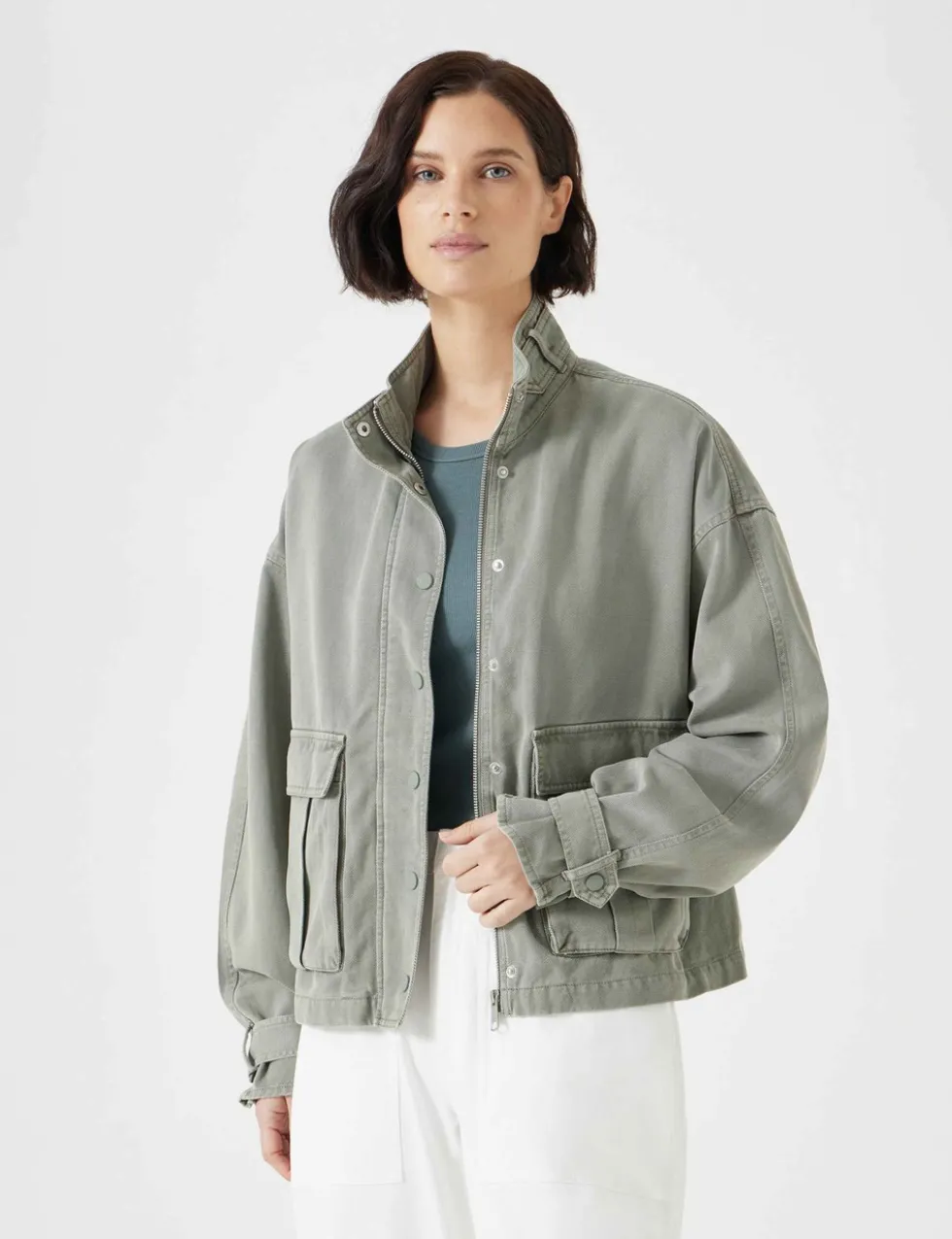 Cotton Blend Relaxed Utility Jacket