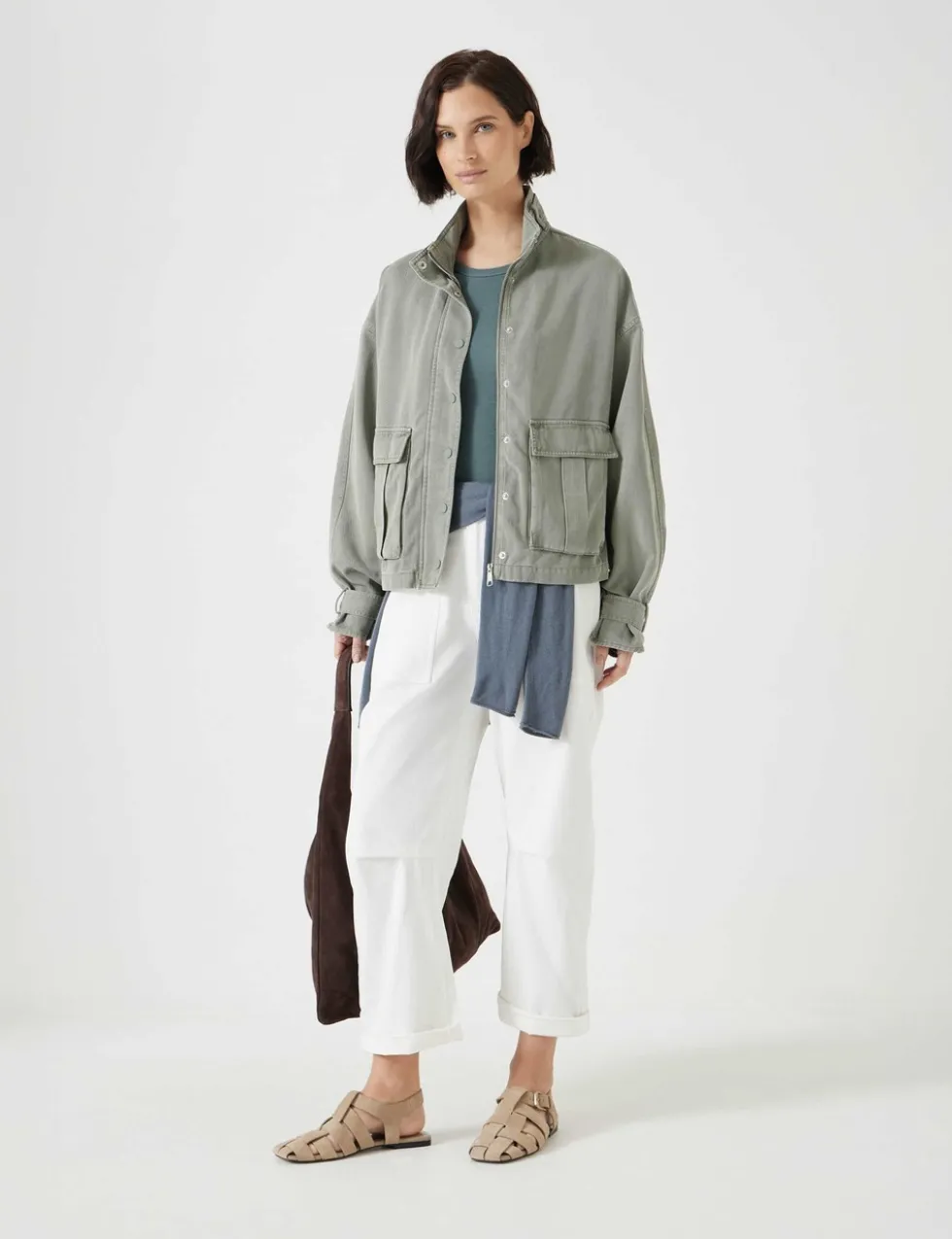 Cotton Blend Relaxed Utility Jacket