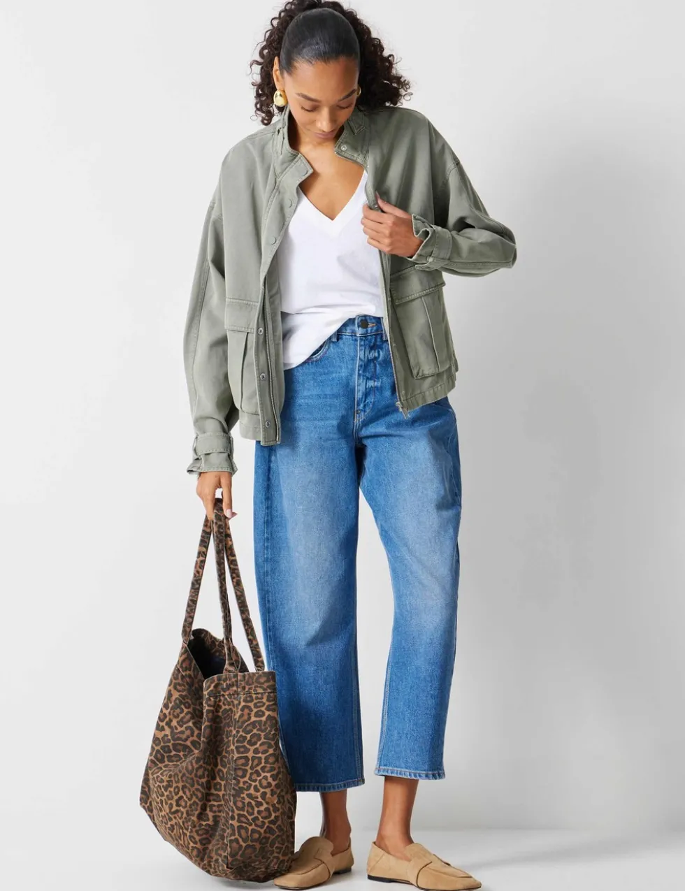 Cotton Blend Relaxed Utility Jacket