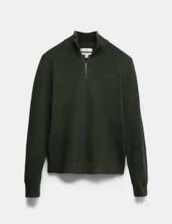 Cotton Blend Ribbed Half Zip Jumper