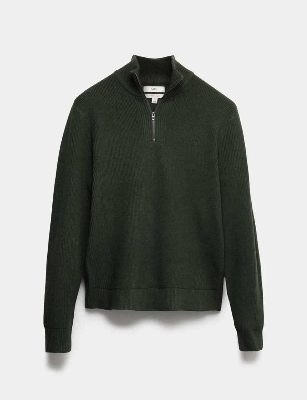 Cotton Blend Ribbed Half Zip Jumper