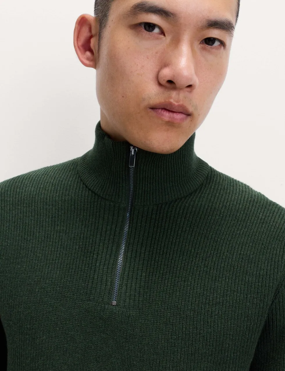 Cotton Blend Ribbed Half Zip Jumper